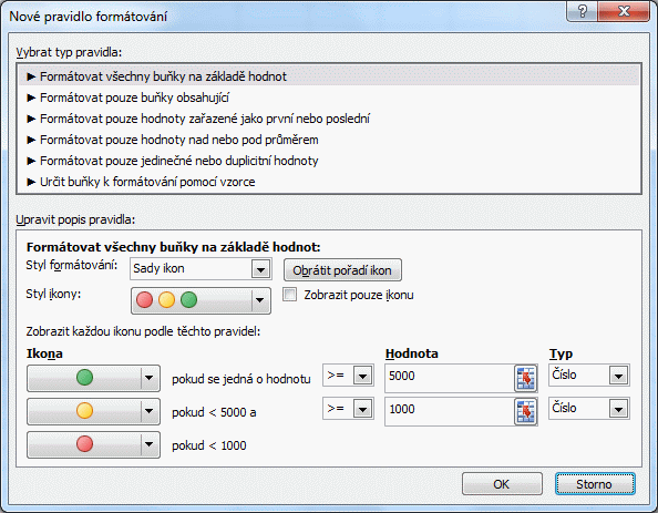 Excel podmíněné formátování pomocí ikon