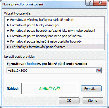 Excel podmíněné formátování pomocí vzorce