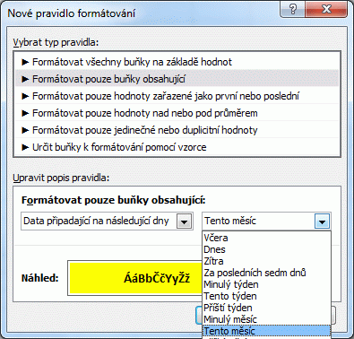 Excel podmíněné formátování datumy