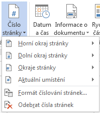 Word vložení čísla stránek