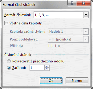 Word formát číslování stránek